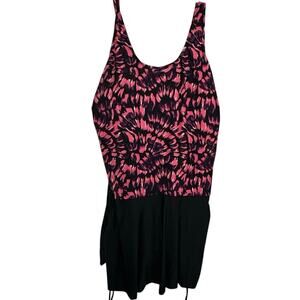 Roaman's Women's Pink Black Scoop Neck Sleeveless Swim Mini Dress Size 22W